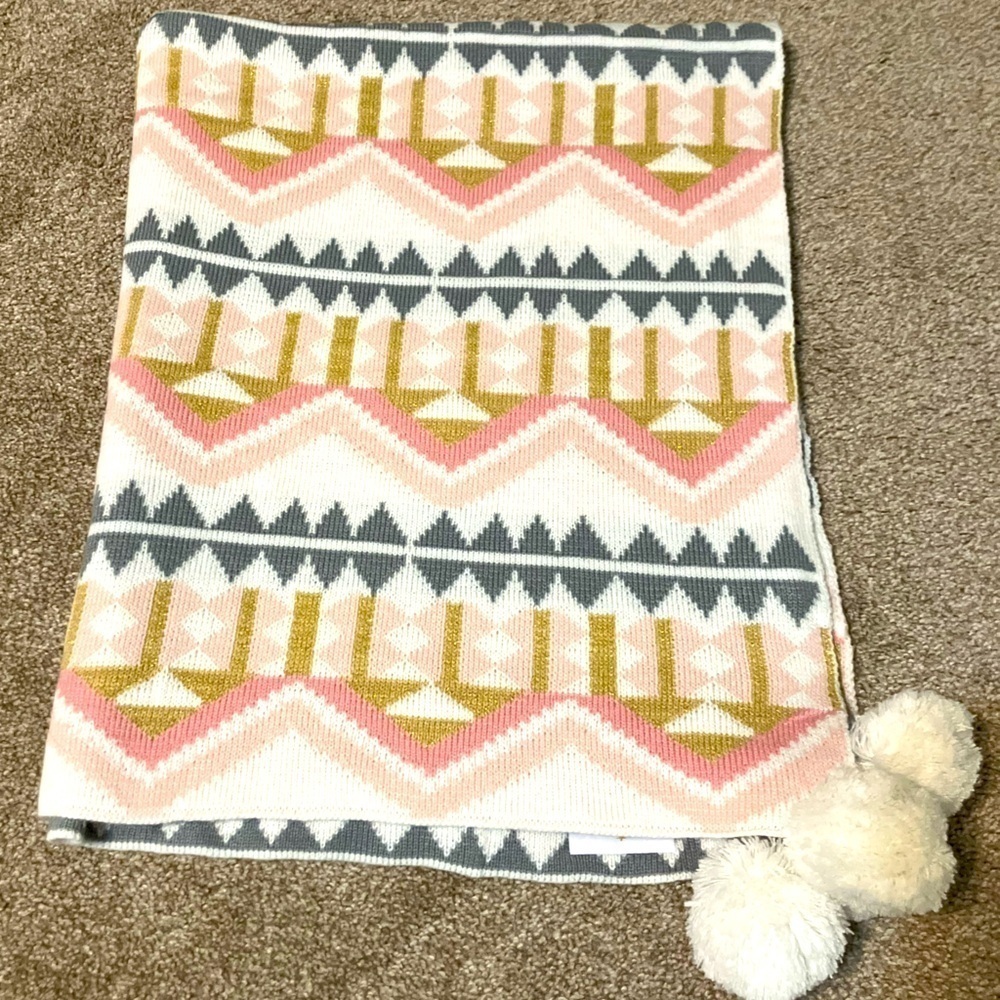 Pottery Barn KIDS Emily Meritt Pom Pom Knit Baby‎ Blanket 30"X40" Multicolor